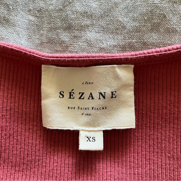 Sézane Theodora Ribbed Henley Top - Rosewood - XS - Picture 7 of 9